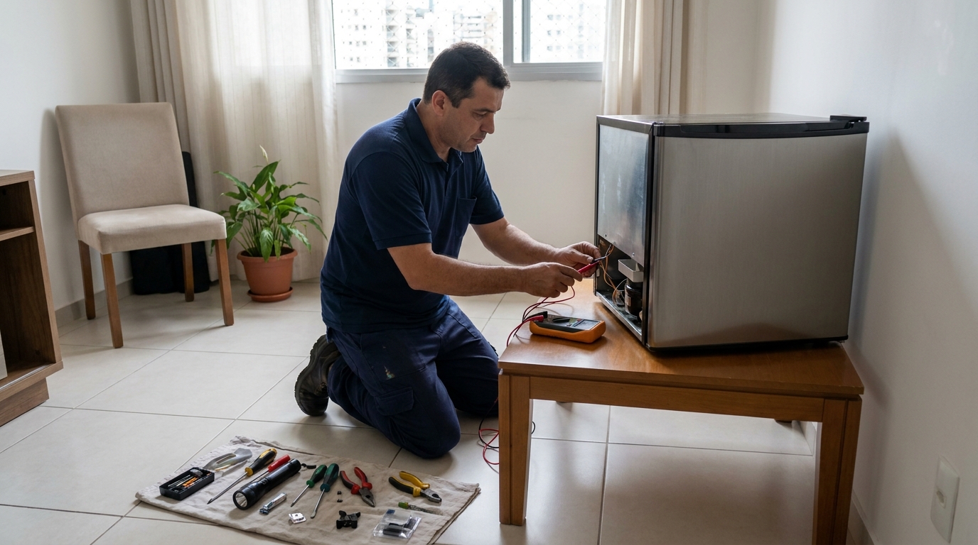 Técnico de conserto de frigobar em residência no Jardim Janaína, Palmas‑TO