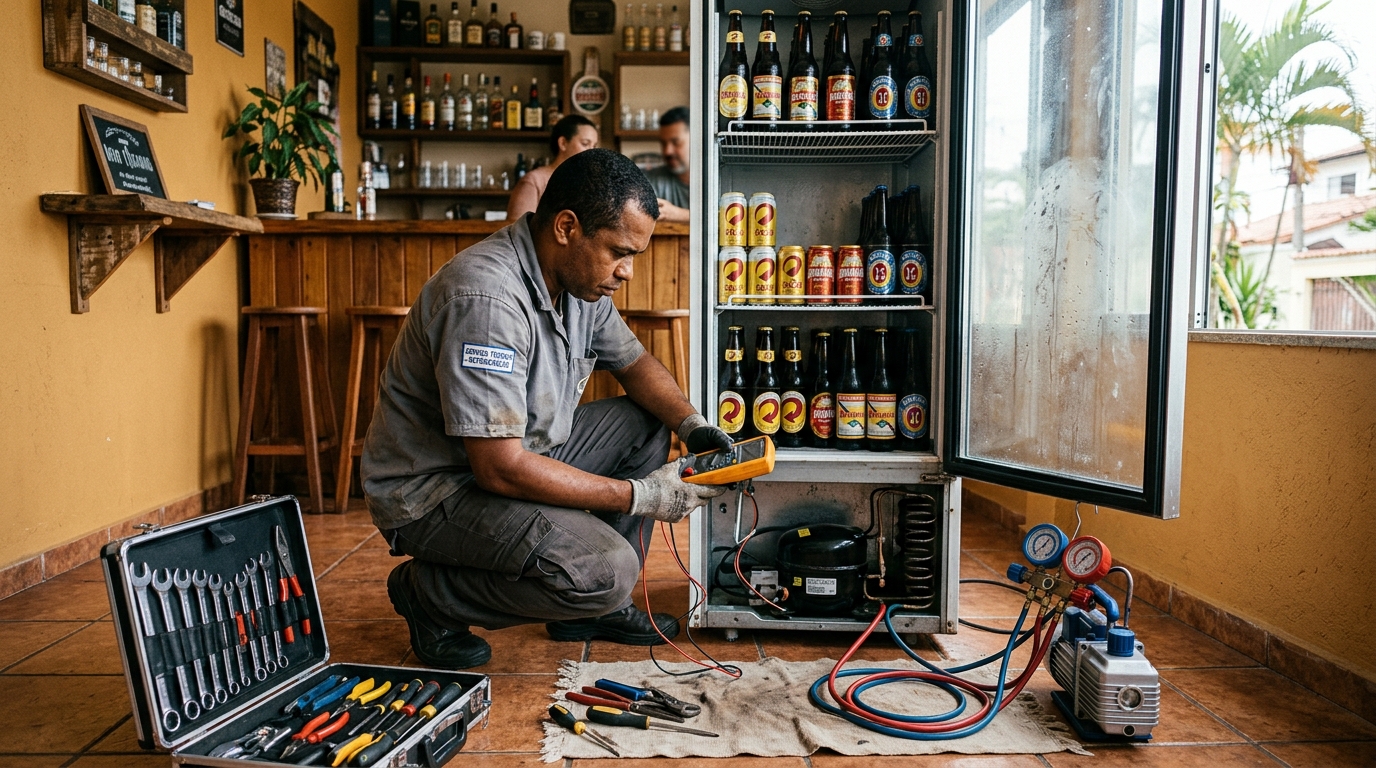 Troca de termostato de cervejeira em atendimento técnico no Centro, Palmas‑TO